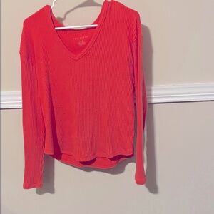 American Eagle Outfitters Coral Ribbed V-Neck Top